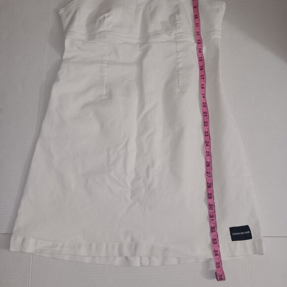 CALVIN KLEIN JEANS STRAPPY SIDE-ZIPPER DENIM DRESS - Picture 5 of 13